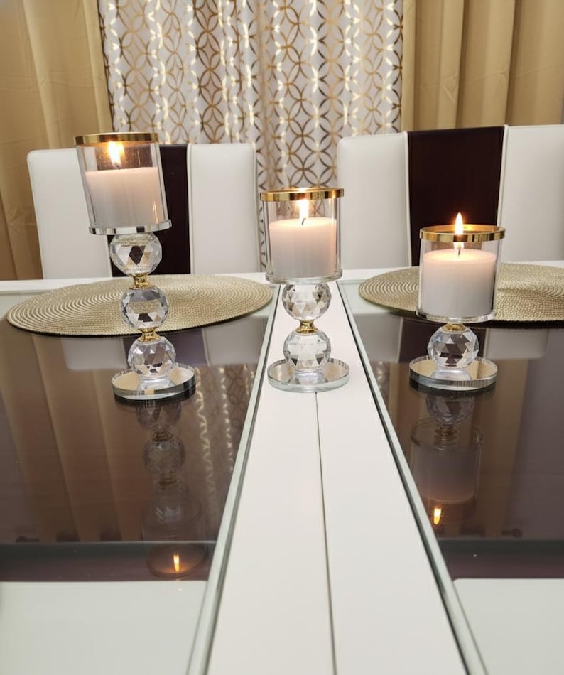 SHIPS FREE!!! Crystal Home Decor | Pillar Candle Holder Set | Glam Decor | Gold Accent Decor | Modern Home Decor | Dining Table Centerpiece image 6