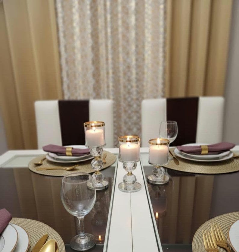 SHIPS FREE!!! Crystal Home Decor | Pillar Candle Holder Set | Glam Decor | Gold Accent Decor | Modern Home Decor | Dining Table Centerpiece image 4