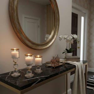 SHIPS FREE!!! Crystal Home Decor | Pillar Candle Holder Set | Glam Decor | Gold Accent Decor | Modern Home Decor | Dining Table Centerpiece image 5