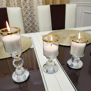 SHIPS FREE!!! Crystal Home Decor | Pillar Candle Holder Set | Glam Decor | Gold Accent Decor | Modern Home Decor | Dining Table Centerpiece image 3