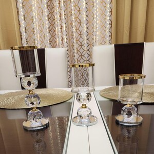 SHIPS FREE!!! Crystal Home Decor | Pillar Candle Holder Set | Glam Decor | Gold Accent Decor | Modern Home Decor | Dining Table Centerpiece image 7