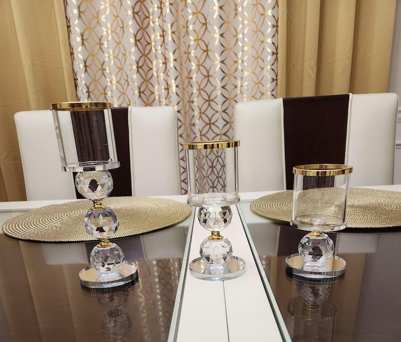 SHIPS FREE!!! Crystal Home Decor | Pillar Candle Holder Set | Glam Decor | Gold Accent Decor | Modern Home Decor | Dining Table Centerpiece image 7