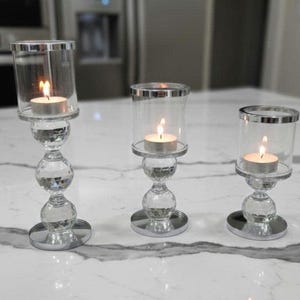 SHIPS FREE!!! Crystal Home Decor | Pillar Candle Holder Set | Glam Decor | Gold Accent Decor | Modern Home Decor | Dining Table Centerpiece image 2
