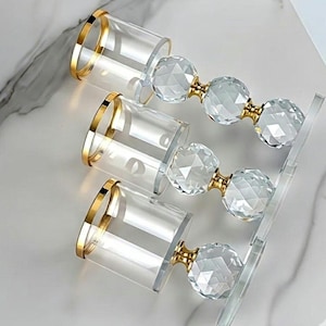 SHIPS FREE!!! Crystal Home Decor | Pillar Candle Holder Set | Glam Decor | Gold Accent Decor | Modern Home Decor | Dining Table Centerpiece image 1