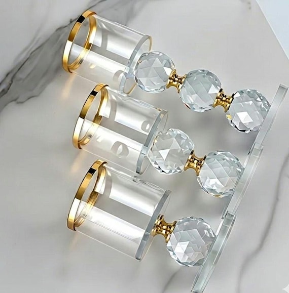 SHIPS FREE!!! Crystal Home Decor | Pillar Candle Holder Set  | Glam Decor | Gold Accent Decor | Modern Home Decor | Dining Table Centerpiece