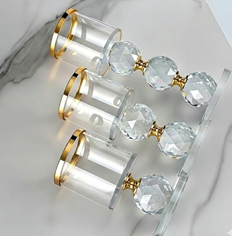SHIPS FREE!!! Crystal Home Decor | Pillar Candle Holder Set | Glam Decor | Gold Accent Decor | Modern Home Decor | Dining Table Centerpiece image 1