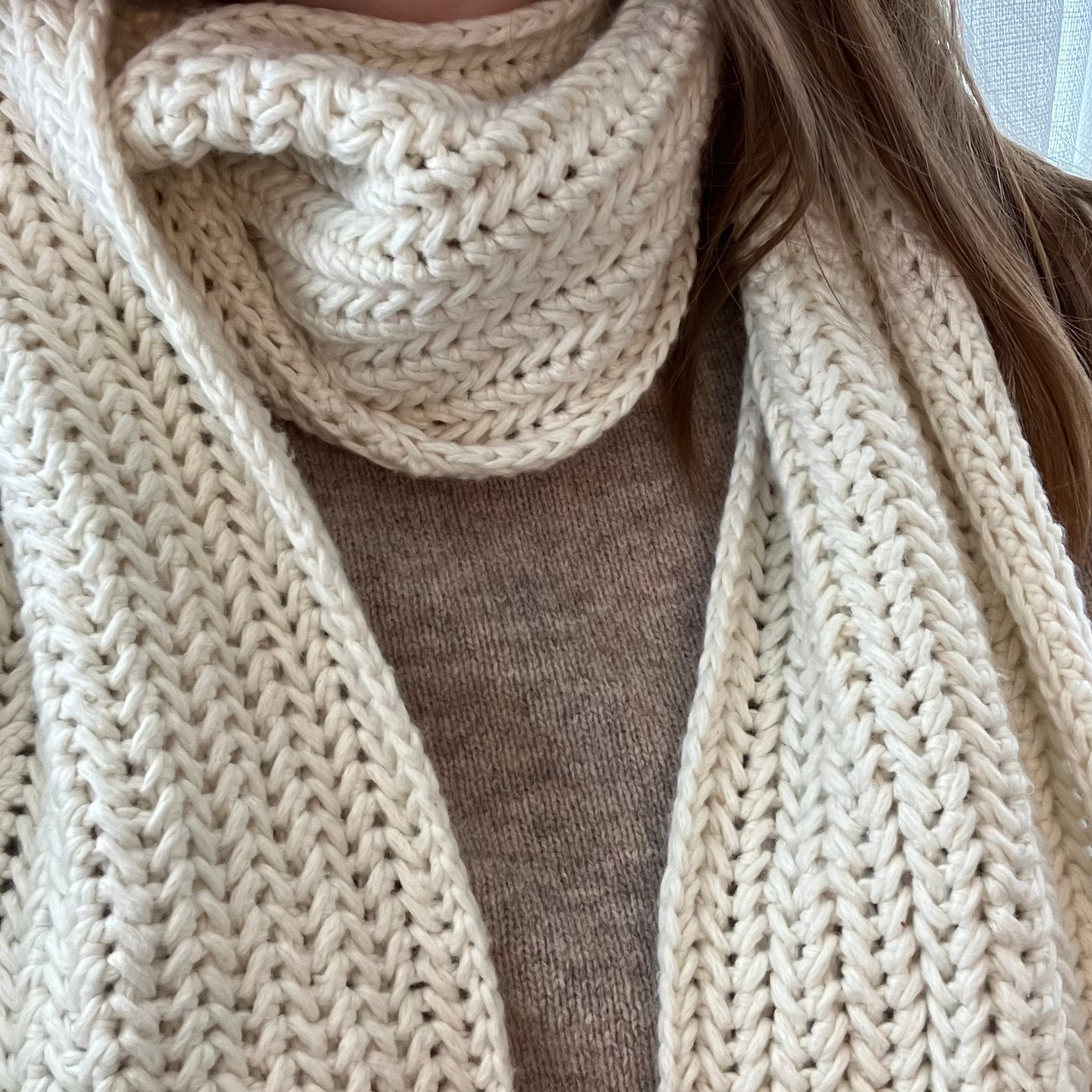 Hand-Knit Cream Hooded Scarf Cream Hooded Scarf - Etsy main image 3