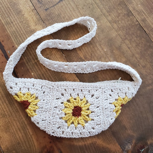 Sunflower bum bag crochet pattern granny square crossbody purse for festival
