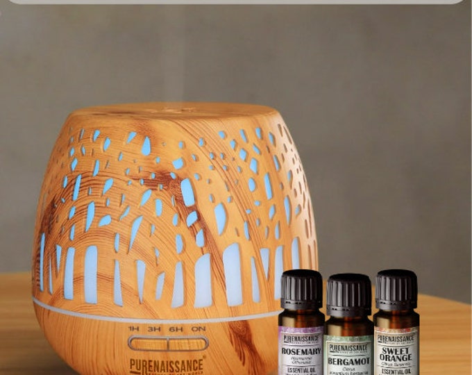 Aromatherapy essential oil Diffuser Purenaissance, Domestic-professional use, with three bottles of 10ml essential oils.