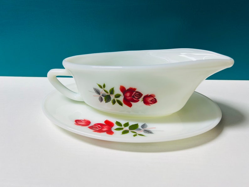 Vintage Pyrex JAJ June Rose Gravy Boat and Under Plate Etsy