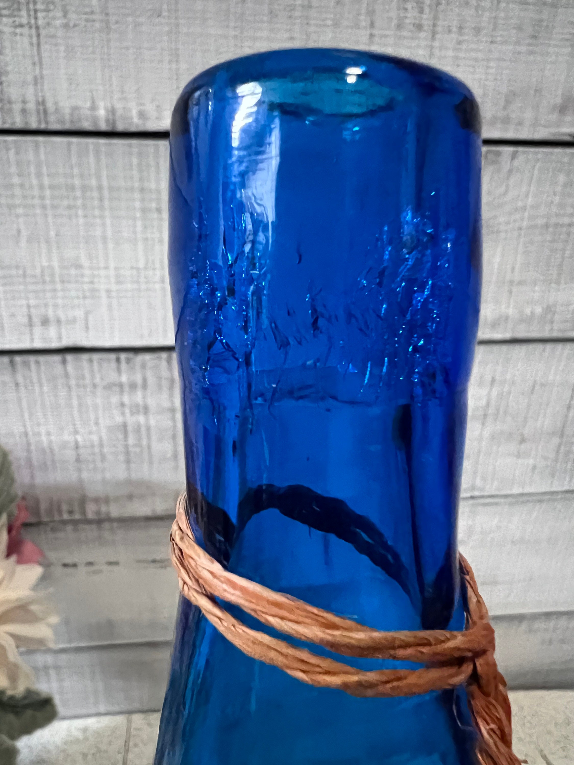 Vintage Blue Glass Italian Wine Decanter Ice Chamber Stoppers Etsy