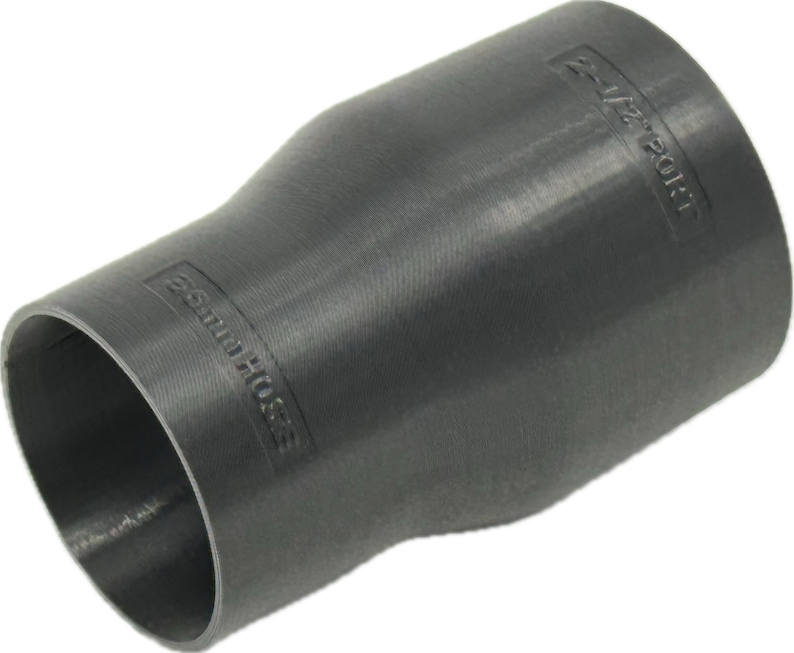 May include: A black silicone reducer coupler for connecting two hoses of different diameters. The coupler is labeled "2-1/2" PORT" and "SOUNDHOSE".