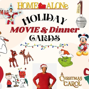 12 dias de cartões de Filmes e Jantares de Natal! COM RECEITAS! Download instantâneo