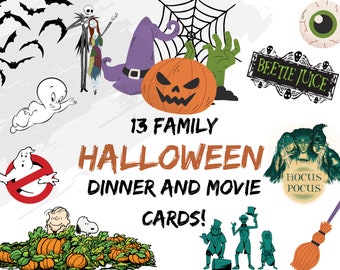 13 Family Halloween Movie & Dinner Cards with Recipes!