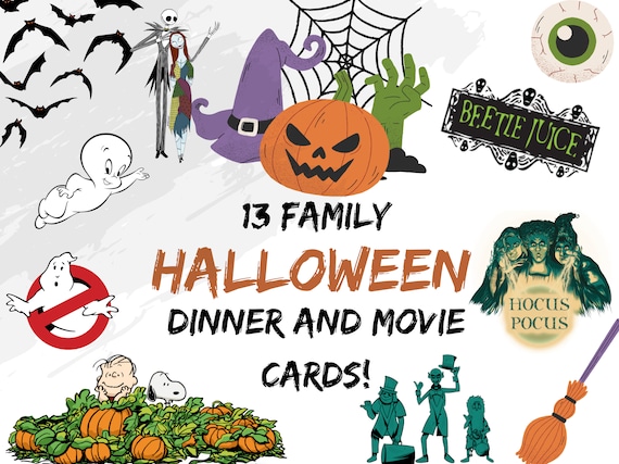 13 Family Halloween Movie & Dinner Cards with Recipes!