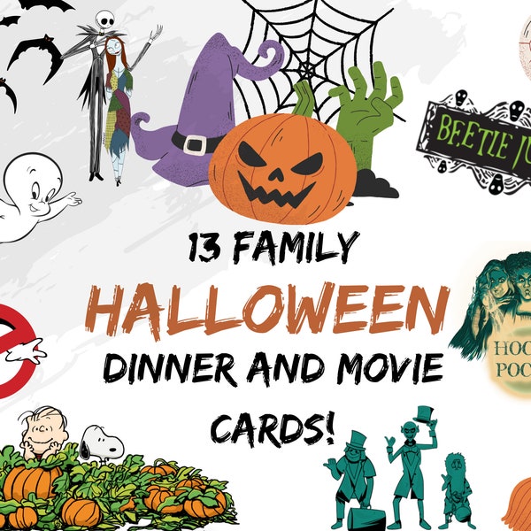 13 Family Halloween Movie & Dinner Cards with Recipes!