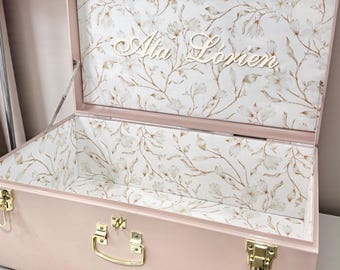 Baby Girl Keepsake Trunk Newborn Pink Nursery Decor Storage Bin Toddler Niece First Birthday Goddaughter Baptism Memory Box Gender Reveal