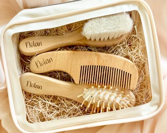Personalized Baby Gifts for Boy Hairbrush Set of 3 Wooden Brush Keepsake Gift for Toddler Baby Shower Gift Custom Hairbrush Baby Girl Gifts