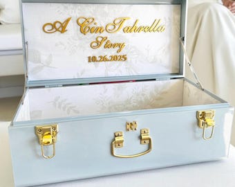 Luxury Bride Trunk Something Blue Engagement Party Gift to Daughter Chest Wedding Memory Box for Cards at Wedding Ceremony Large Bride Box