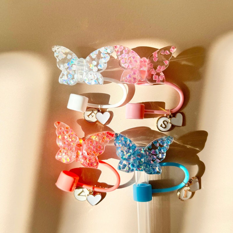 Butterfly Straw Cap for Tumbler Cup Accessory Quencher Straw Charm 40oz Tumbler Bottle Straw Cover Cute Tumbler Straw Top Stocking Stuffer