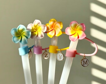 Plumeria Flower Straw Cap for Tumbler Cup Accessory Straw Charm for 40oz Quencher Water Bottle Straw Cover for Tumbler Straw Topper Cap 30oz