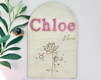 Personalized Baby Name Zodiac Sign Newborn Baby Girl Hospital Name Sign for Nursery Shelf Decor Daughter Baby Shower Gift for New Mom Gift