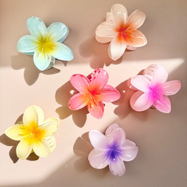 Glossy Hawaiian Flower Hair Claw Clip Hair Accessory for Bridesmaids Bachelorette Party Outfit Hair Accessory for Teen Flower Hair Claw Clip