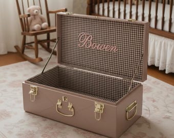 Daughter First Birthday Trunk Card Box Brown Nursery Decor Newborn Memory Box Organizer Large Metal Bin Storage Niece First Baby Heirloom