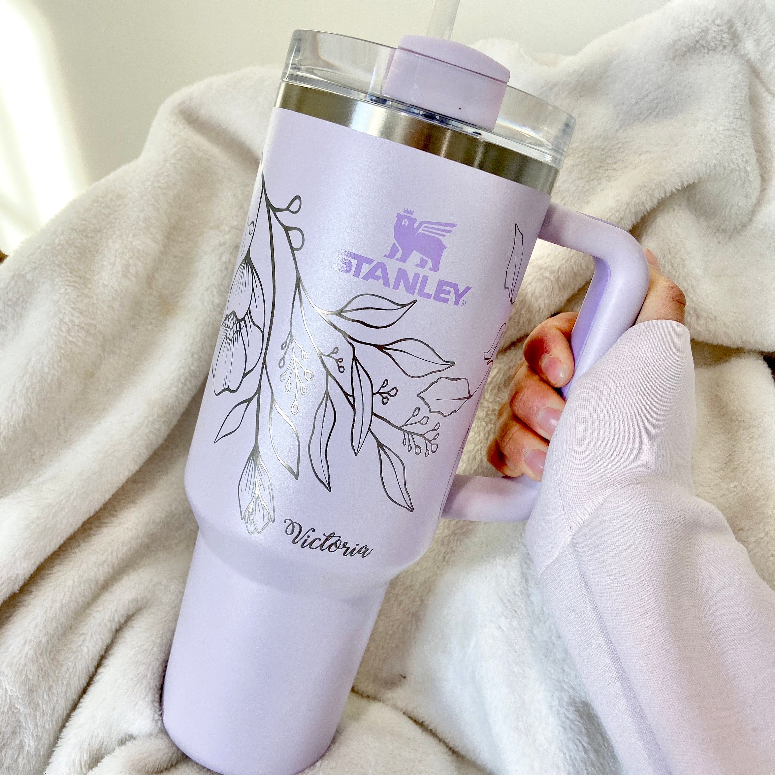 40 Oz Tumbler With Handle, Peach or Citron Stanley, Laser Engraved Floral  Tumbler, Large Capacity Cup, Gift for Her, Birthday Gift 