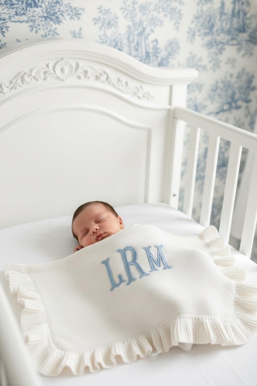 Embroider Baby Blanket Monogram Infant Gift Personalized Newborn Baby Shower Keepsake New Mom Gift Grandson Throw Blanket Name Announcement