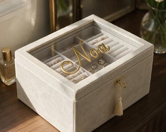 Custom Jewelry Box with Name Keepsake Vanity Ring Bracelet Organizer Women 21 Birthday Gift Grandmother Christmas Jewelry Storage Bride Box