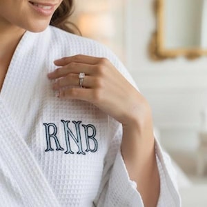 embroidered monogram waffle knit bridal robe personalized bride getting ready outfit custom initial bridesmaid robe wedding morning makeup cover up lightweight spa robe bachelorette party matching robes bridal party gift for her girl weekend spa robe custom wedding day loungewear monogrammed bridesmaid proposal gift white bridal shower gift personalized wedding keepsake robe custom embroidered initial robe custom initial for bride bridesmaid bachelorette party girl weekend matching robes gifts