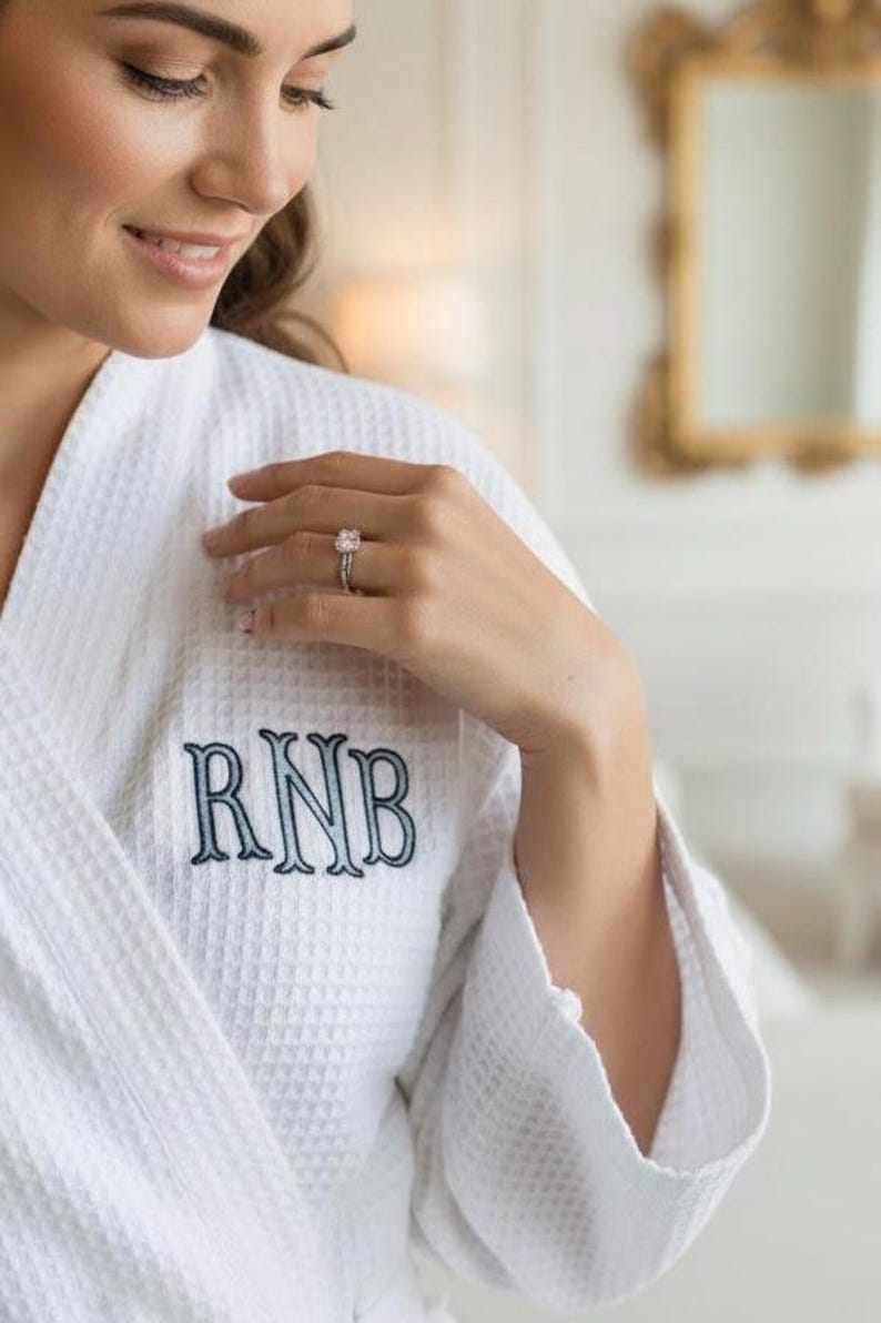 embroidered monogram waffle knit bridal robe personalized bride getting ready outfit custom initial bridesmaid robe wedding morning makeup cover up lightweight spa robe bachelorette party matching robes bridal party gift for her girl weekend spa robe custom wedding day loungewear monogrammed bridesmaid proposal gift white bridal shower gift personalized wedding keepsake robe custom embroidered initial robe custom initial for bride bridesmaid bachelorette party girl weekend matching robes gifts