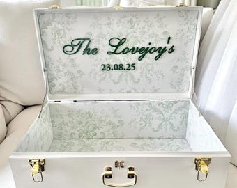 Green Trunk Card Holder Wedding Time Capsule Box Fiancée Proposal Box Bridal Personalized  Memory Box Honeymoon Keepsake Chest with Name