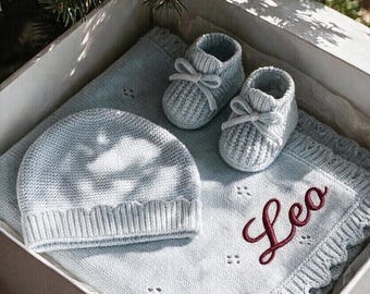 Baby Set Personalized Blanket Embroider Newborn Baby Gift with Name Welcome Home Granddaughter Keepsake Infant Keepsake Christmas Heirloom