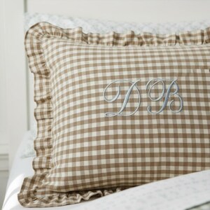personalized gingham pillow sham custom monogram pillow embroidered initial decor ruffle edge pillow preppy bedroom accessory girls nursery room decor personalized baby girl room tween girl bedroom decor teen room makeover cottagecore home decor Southern style bedroom pillow personalized daughter room gift granddaughter bedroom gift preppy nursery bedding custom name pillow embroidered name sham gingham accent pillow feminine bedroom decor classic nursery accessory birthday gift vintage nursery