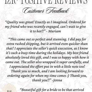 May include: A white graphic display featuring the text 12K+ POSITIVE REVIEWS and Customer Feedback. It includes three testimonials from customers named Mariam, Jenna, and Molly, along with a J&J Designs logo, all set against a faint floral background.