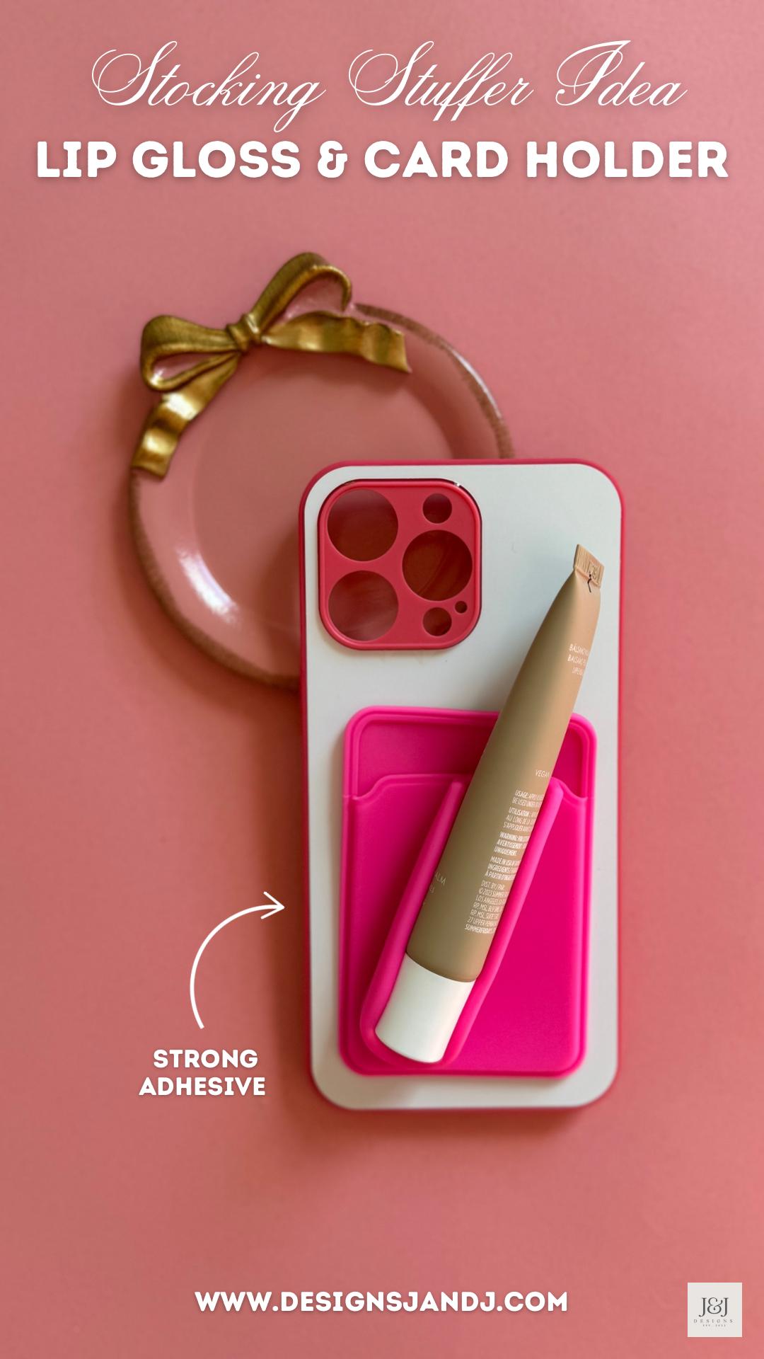 Personalized Lip Gloss Phone Case Holder for Credit Card Phone Wallet ID Holder Stick on Phone Lipstick Carrier ID Holder Gift Box Fillers