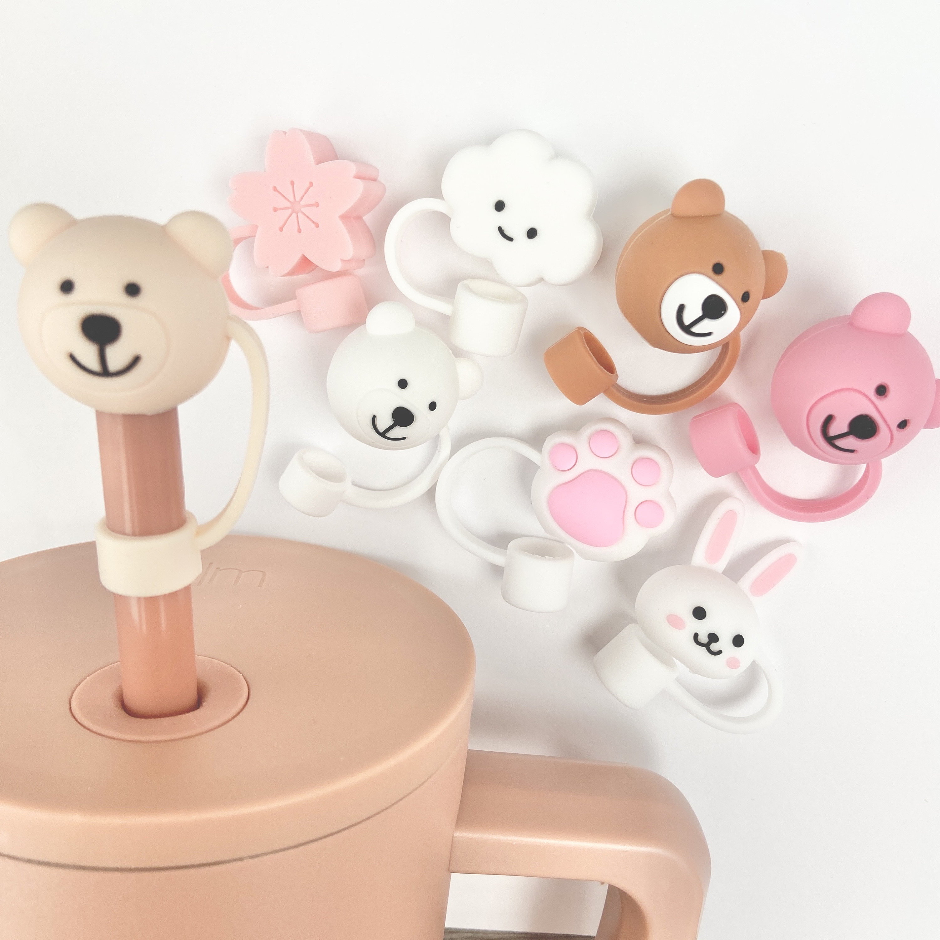 Cute Silicone Straw Plug, Reusable Cartoon Animals Plugs Cover, Drinking Dust Cap, Splash Proof Straw Tips, Cup Straw Accessories (Bear)