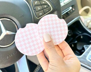 Portatazze Decorativo Set Di 8 Sottobicchieri Rosa Con Portasottobicchieri - Tessuto Decorativo Per Casa E Ufficio Set 8 Pezzi Supporto Metallico