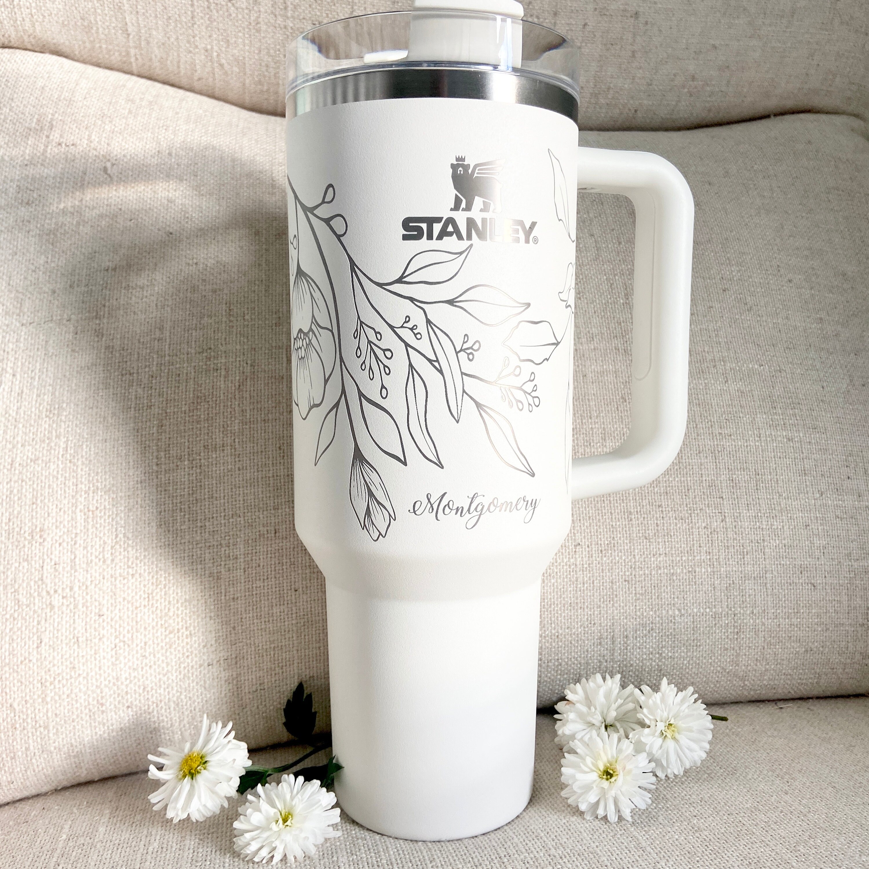 White 40 Oz Tumbler Cup with Handle – Enchanted Florist and Gifts