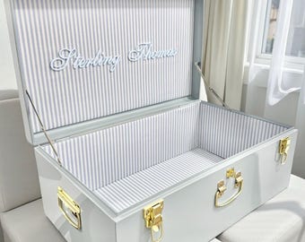 Heirloom Keepsake Trunk Boy First Christmas Grandson Toy Box Baby Shower Gift Newborn Memory Storage Bin Toddler Playroom Blue Decor Nursery