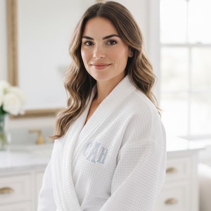 embroidered monogram waffle knit bridal robe personalized bride getting ready outfit custom initial bridesmaid robe wedding morning makeup cover up lightweight spa robe bachelorette party matching robes bridal party gift for her girl weekend spa robe custom wedding day loungewear monogrammed bridesmaid proposal gift white bridal shower gift personalized wedding keepsake robe custom embroidered initial robe custom initial for bride bridesmaid bachelorette party girl weekend matching robes gifts