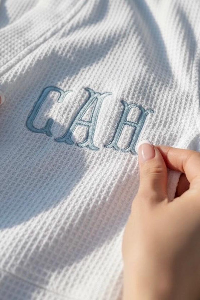 embroidered monogram waffle knit bridal robe personalized bride getting ready outfit custom initial bridesmaid robe wedding morning makeup cover up lightweight spa robe bachelorette party matching robes bridal party gift for her girl weekend spa robe custom wedding day loungewear monogrammed bridesmaid proposal gift white bridal shower gift personalized wedding keepsake robe custom embroidered initial robe custom initial for bride bridesmaid bachelorette party girl weekend matching robes gifts