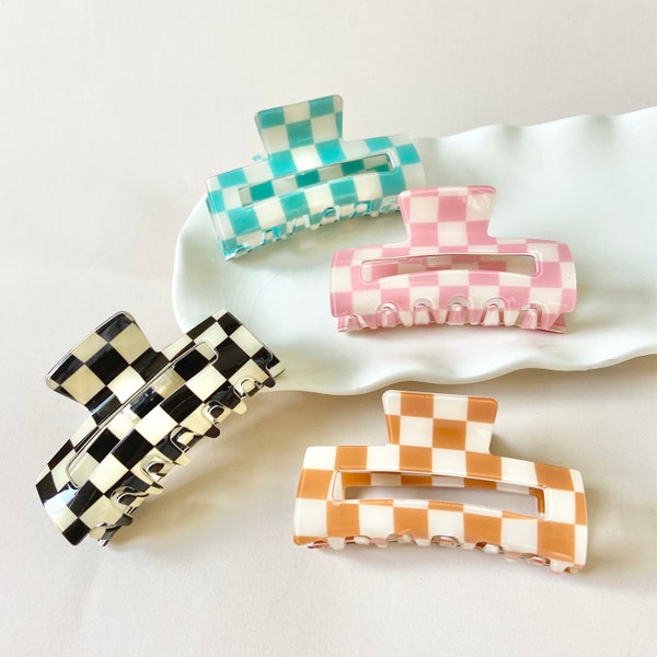 Retro Checker Hair Claw Clip Retro Hair Accessories Hair Claw Clip Preppy Pack of Hair Claw Clips Aesthetic Hair Clips for Womens Hair Clip