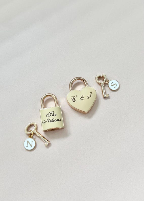 Personalized Padlock and Key Gift for Bride Wedding Trunk Lock Engraved for Couple Engagement Gift for Bridal Shower Present for Anniversary