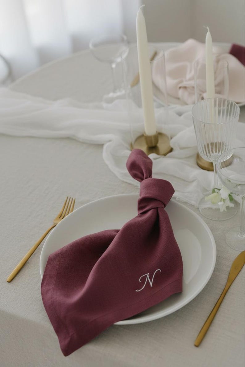 embroidered linen napkin personalized monogram napkin wedding table decor luxury dinner table napkin display custom last name initial napkin embroidered cloth napkin wedding reception tablescape bridal shower table decor baby shower table setting thanksgiving dinner table decor christmas dining table napkins housewarming gift personalized home decor wedding gift newlywed gift rehearsal dinner table display elegant linen napkins hostess gift custom embroidered napkins heirloom table linen luxury