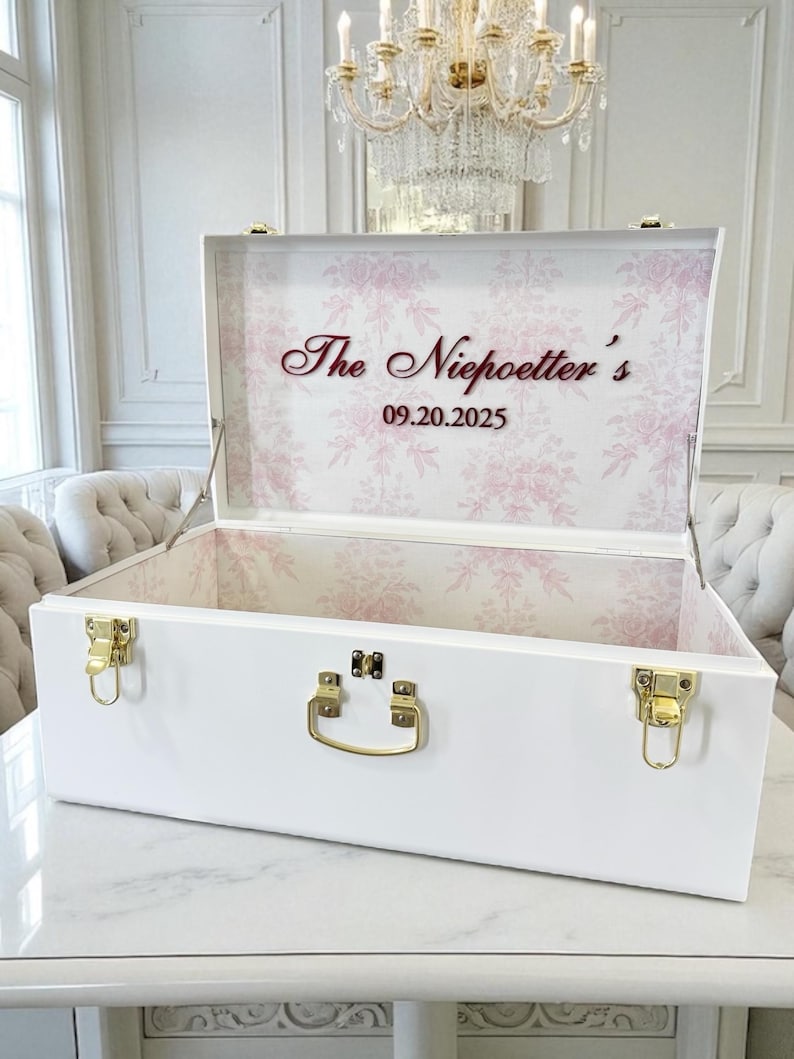 Bride Keepsake Trunk for Bride to Be Wedding Day Something Blue with Last Name Gift for Daughter Heirloom Wedding Memory Box for Anniversary