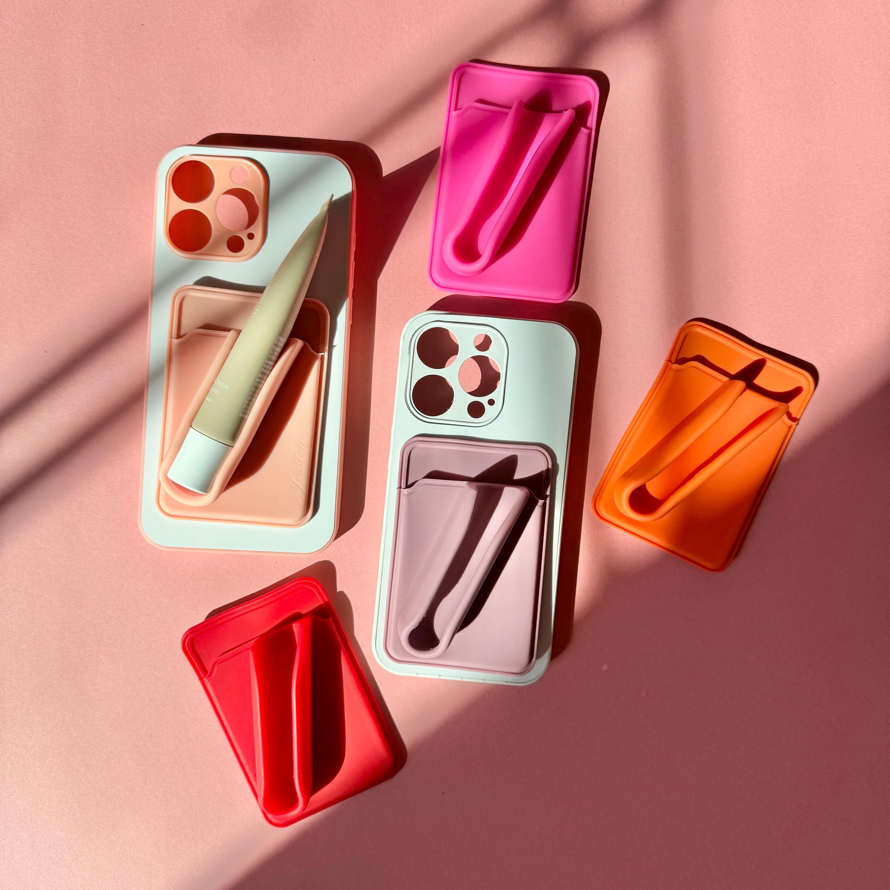 Personalized Lip Gloss Phone Case Holder for Credit Card Phone Wallet ID Holder Stick on Phone Lipstick Carrier ID Holder Gift Box Fillers