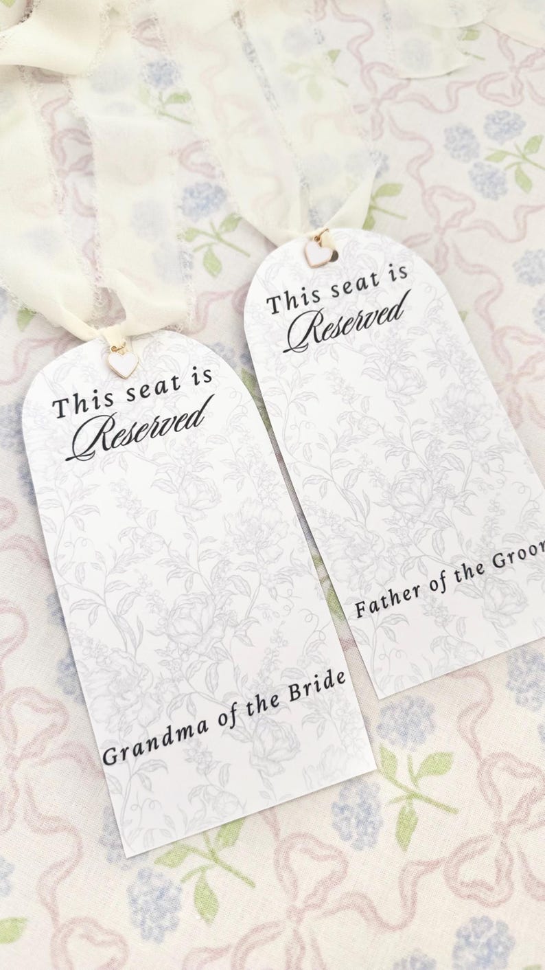 Custom Card Seat Reserved Sign Wedding Chair Hanging Label Row Reserve ...